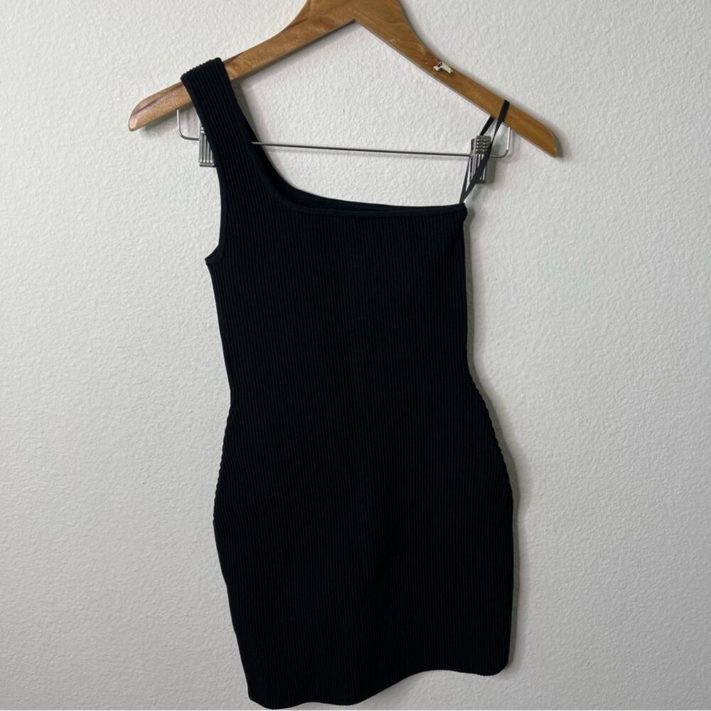 Babaton Sculpt Knit One Shoulder Dress Black Rubbed Bodycon‎ Womens Size XS - Picture 5 of 8